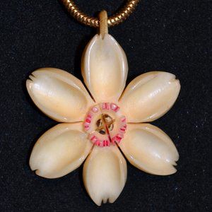Vintage Carved Bone Flower Pendant with chain